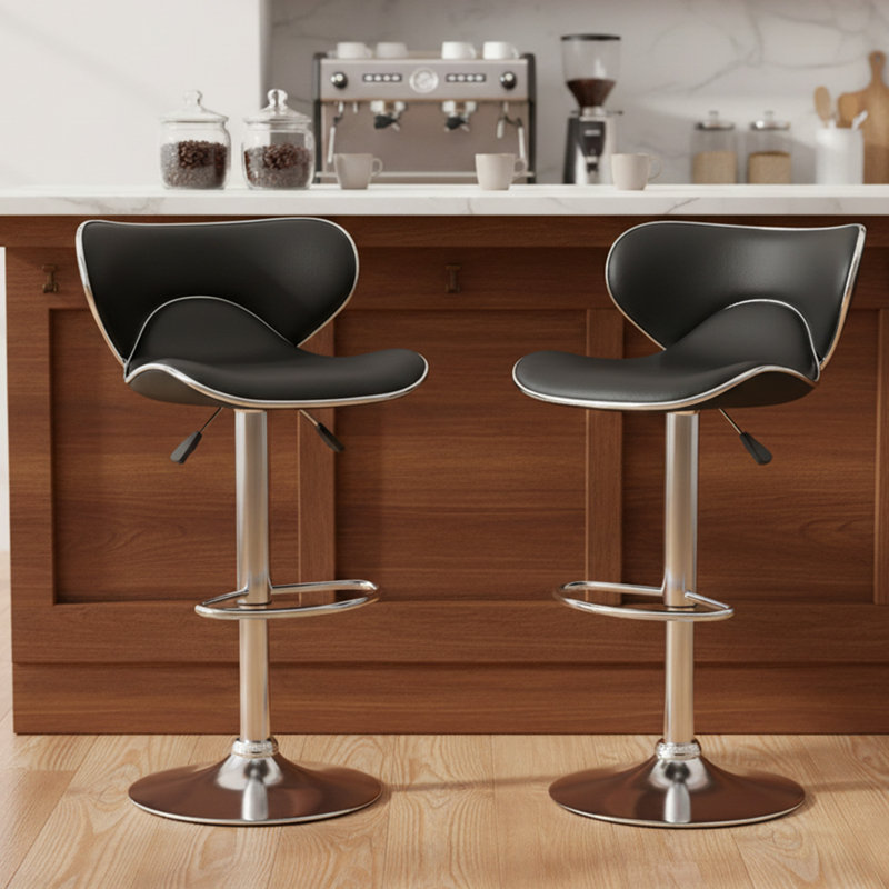 Ensemble de 2 tabourets de bar Modernes en cuir de polyuréthane à hauteur ajustable Tabourets de bar à hauteur variable, Noir