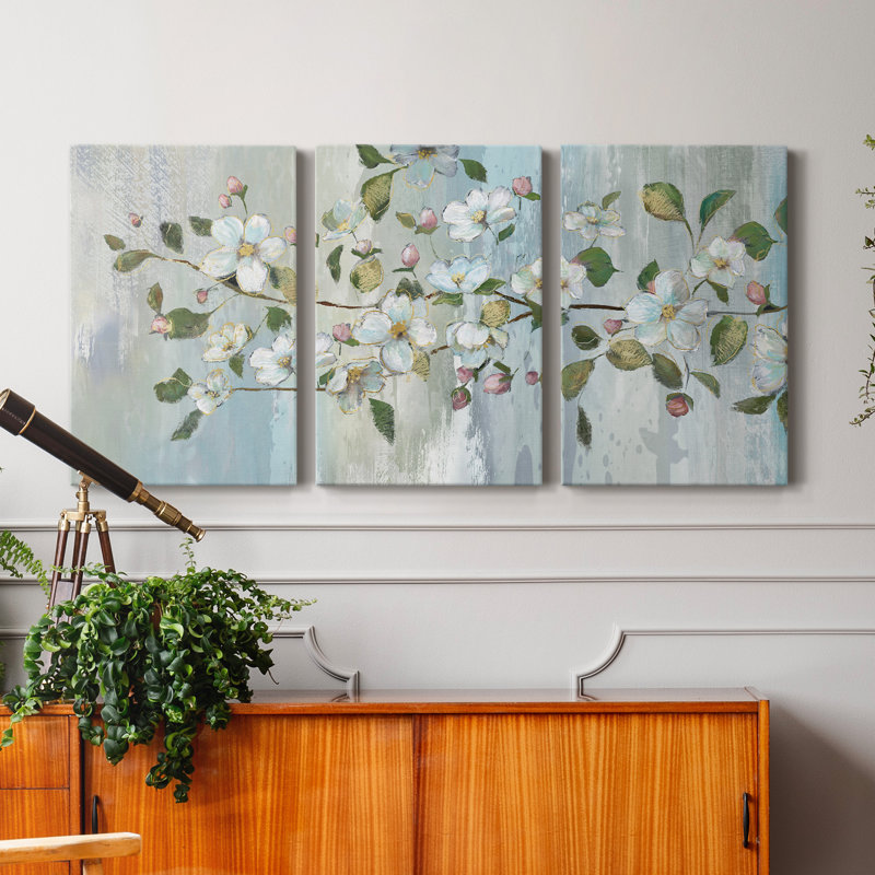 " Painterly Blossoms " 3 - Pieces, 12" H x 24" W x 1" D