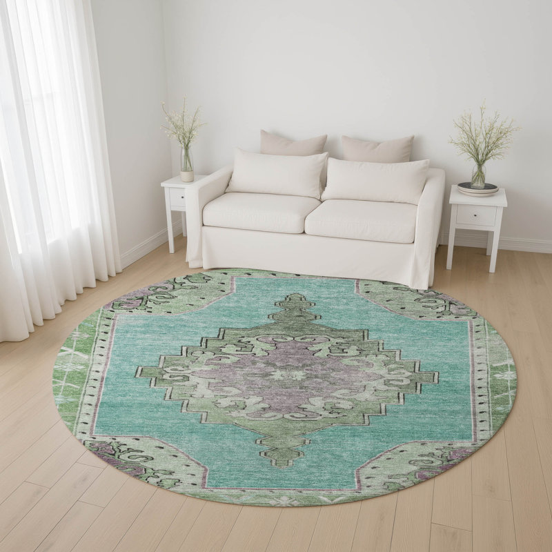 Premium Machine Washable Lubbers AMF1731 Global Rug, Round 8'