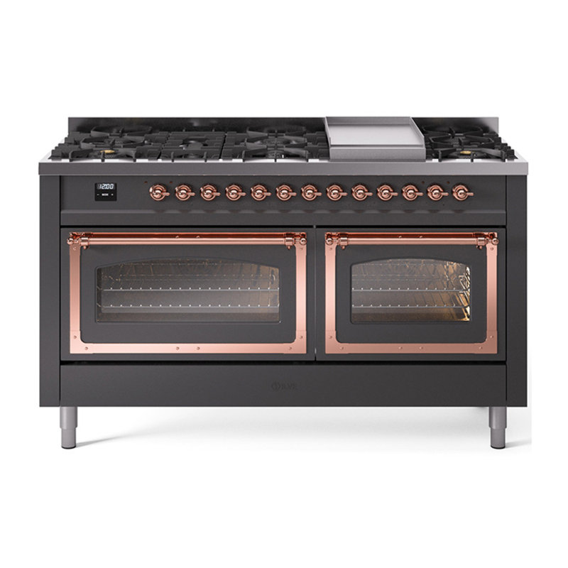 ILVE Nostalgie II Noblesse 60 in Dual Fuel Range, 9 Burner, Griddle, Graphite Matte/Copper, Natural Gas