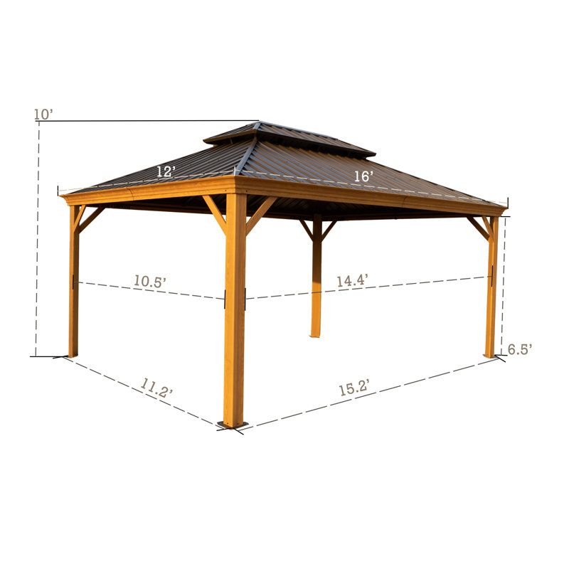 Kozyard Apollo 12' x 16' Brown Aluminum Hardtop Gazebo with Mosquito Net