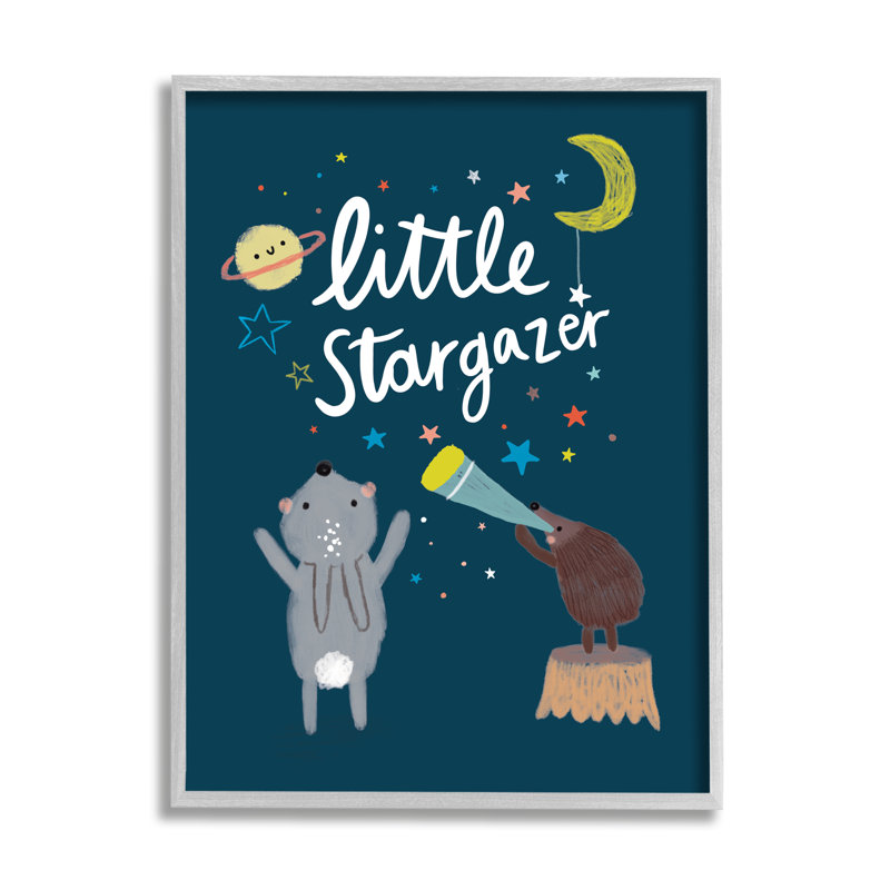 «Little Stargazer Kid's Forest Animals Under Night Sky» par - Art textuel, H 30 po x l 24 po x P 4 po