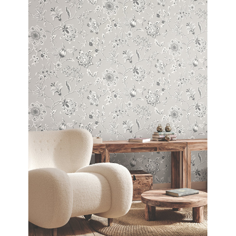 Sutton Floral Wallpaper Roll, Gray