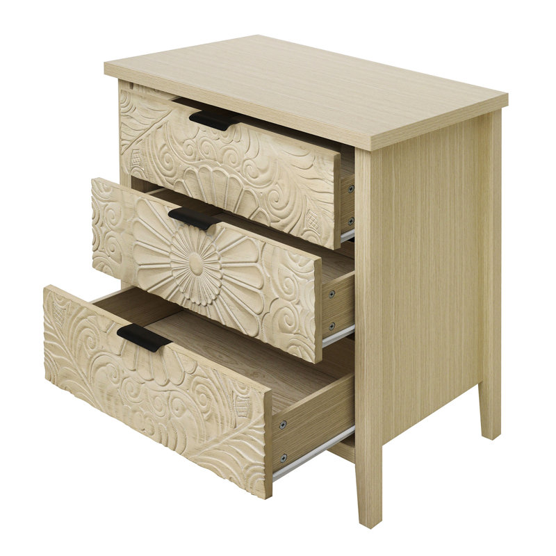Armoire américaine à 3 tiroirs pour la chambre à coucher, le salon, le bureau, avec glissières inférieures coulissantes lisses, poignées à motif noir captivantes, patins antidérapants, pièces murales verrouillables et panneaux