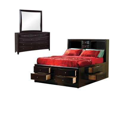 Ensemble de chambre à coucher 3 pièces avec commode et miroir Hedlund Cappuccino