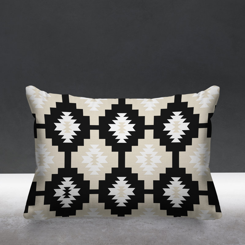 Coussin intérieur / extérieur Hinto Southwestern, Noir, 14 po x 20 po, Rectangulaire