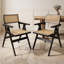 Ensemble de 2 chaises de salle à manger pliantes en bambou noir, chaises à accoudoirs pliables avec siège et dossier en rotin tissé, chaises pliantes pour patio intérieur et extérieur