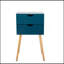 Ensemble de 2 tables de chevet avec 2 tiroirs, table de chevet en bois de style Mid-Century pour le salon des chambres à coucher, table de bout avec canapé, bleu