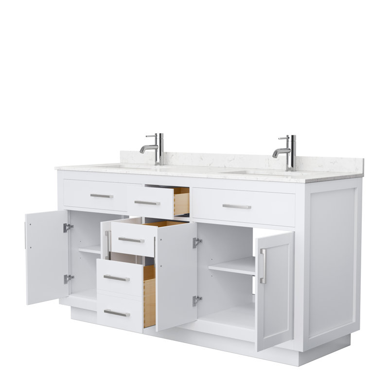 Beckett TK 66'' W Double Vanity, White, Brushed Nickel, Carrara Cultured Marble