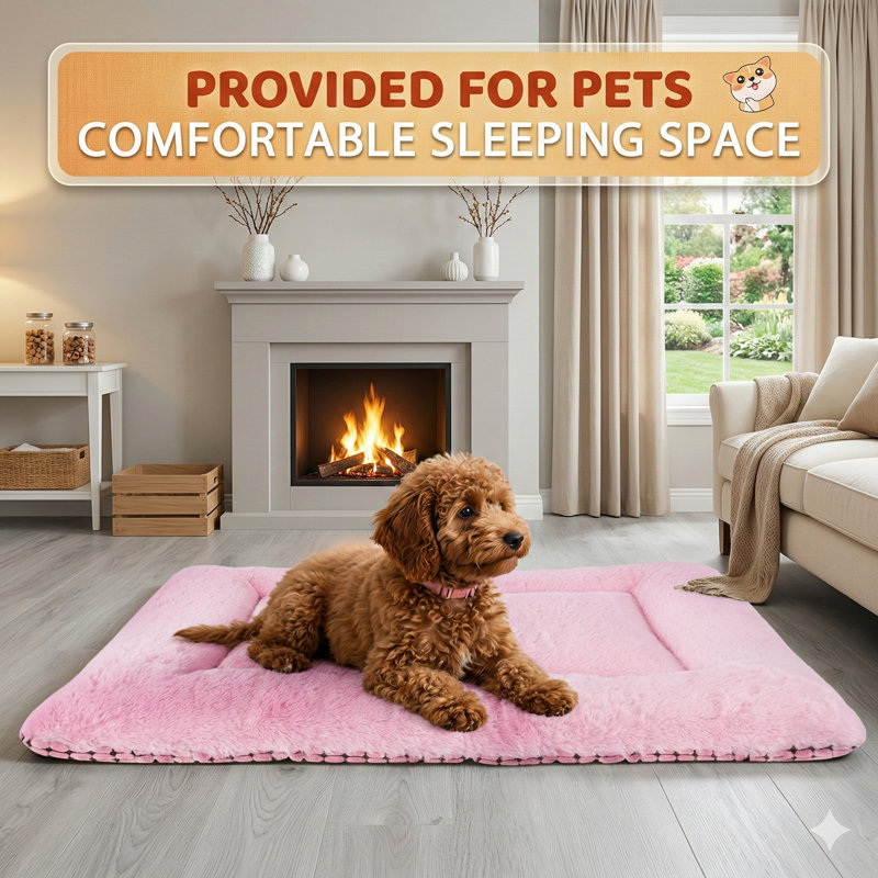 Dual-Sided Dog Resting Mat Featuring Plush and Corn Velvet Textures, Soft Warm Pet Cushion, Multi-Purpose Machine-Washable Sleeping Pad for Small to Medium Dogs and Cats, Pink Shade, 24 by 18 Inches