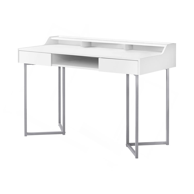 Computer Desk, Home Office, Laptop, Storage Drawers, 48"L, Work, White Laminate, Metal, Contemporary, White