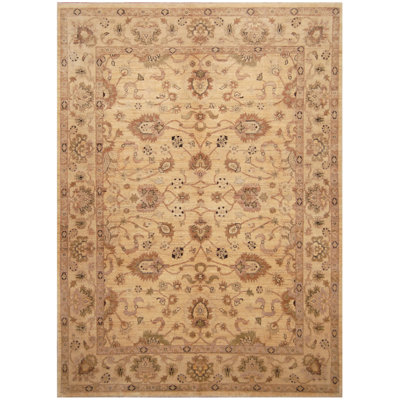 Tapis en laine beige noué la à la main 7 pi x 10 po one-of-kind Bickley