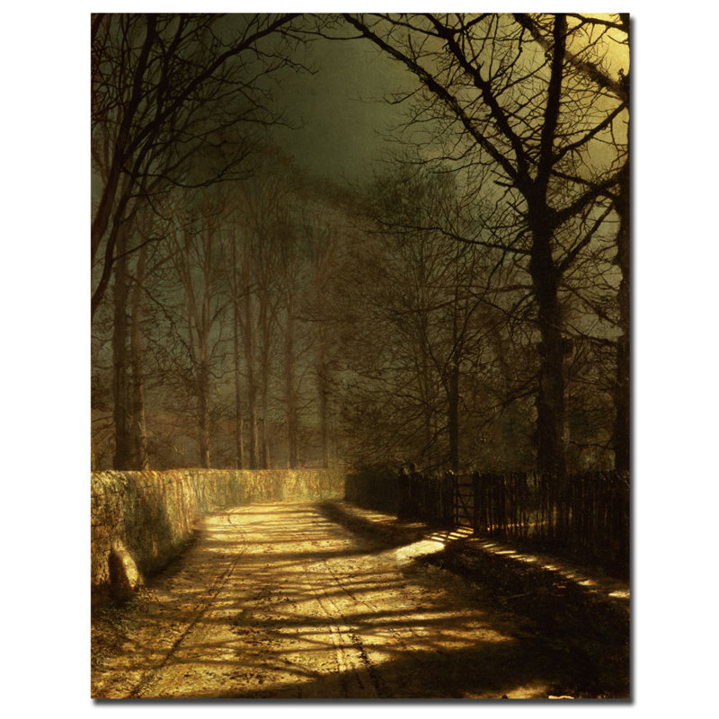 « a moonlit lane » par john atkinson grimshaw, reproduction d’art sur toile tendue, H 24 po x l 18 po x P 2 po
