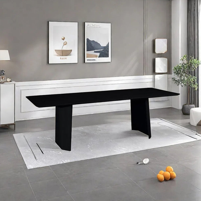 All solid wood rectangular dining table, 29.52"H x 62.99"L x 31.49"W, Black