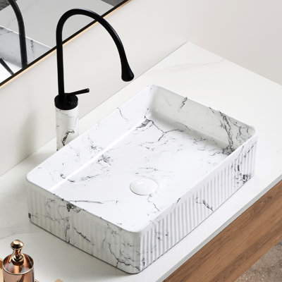 Vasque ovale en marbre noir et blanc, robinet d'aération en céramique et porcelaine pour salle de bain, lavabo décoratif de haute qualité (50,3 x 34 x 13 cm) à poser, avec bonde et robinet intégré.