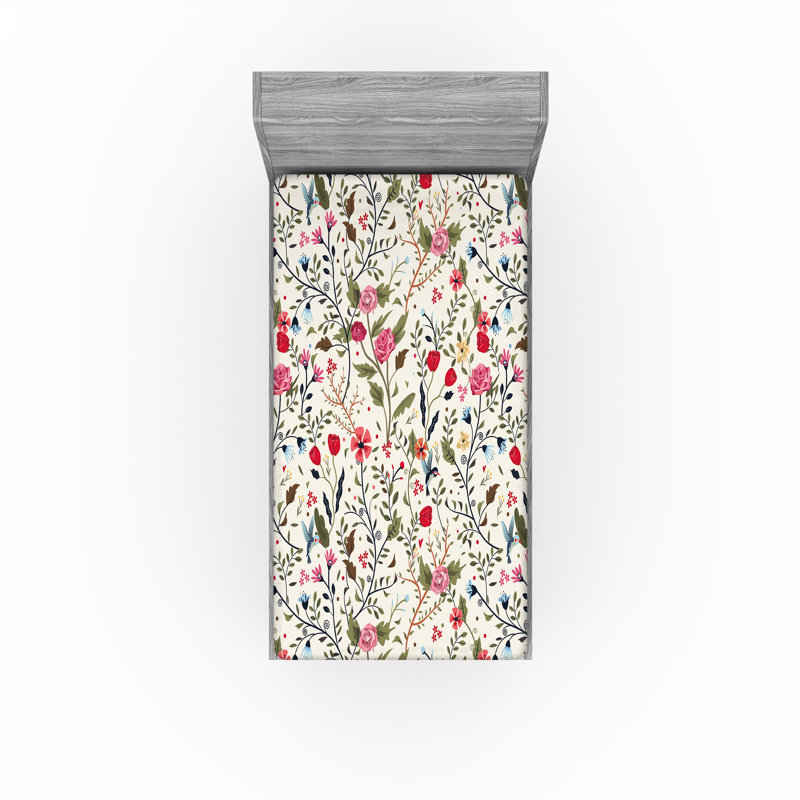 Drap-housse orange Ambesonne, Floral beige / rose, Drap-housse pour lit simple TG