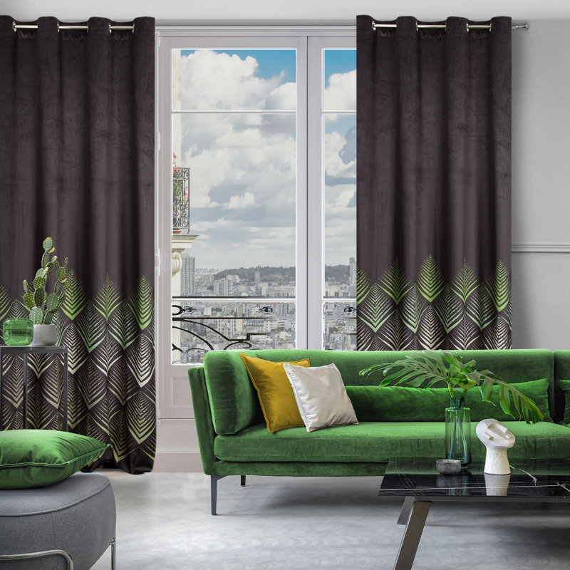 Lybbert Eyelet Semi Sheer Curtain, Black/Grey