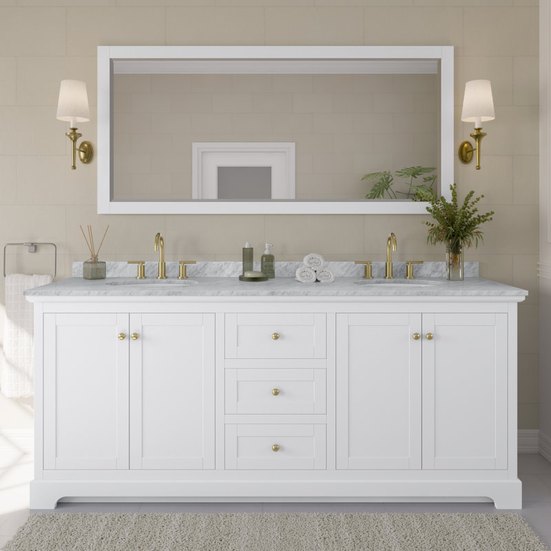 Ensemble de meuble-lavabo double 80 "avec miroir Avery, Blanc, Or brossé