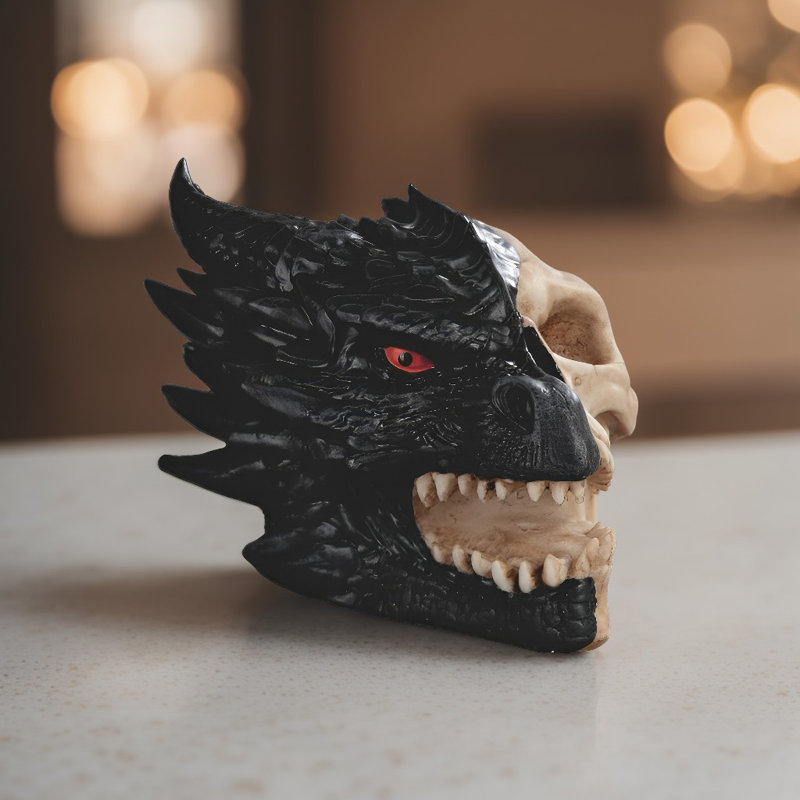 Figurine crâne de dragon noir, H 5 po x l 5 po x P 5 po