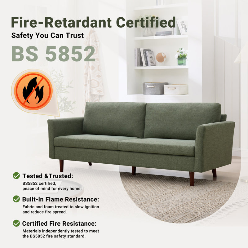 Cicero 204Cm Linen Flared Arm Sofa, Green