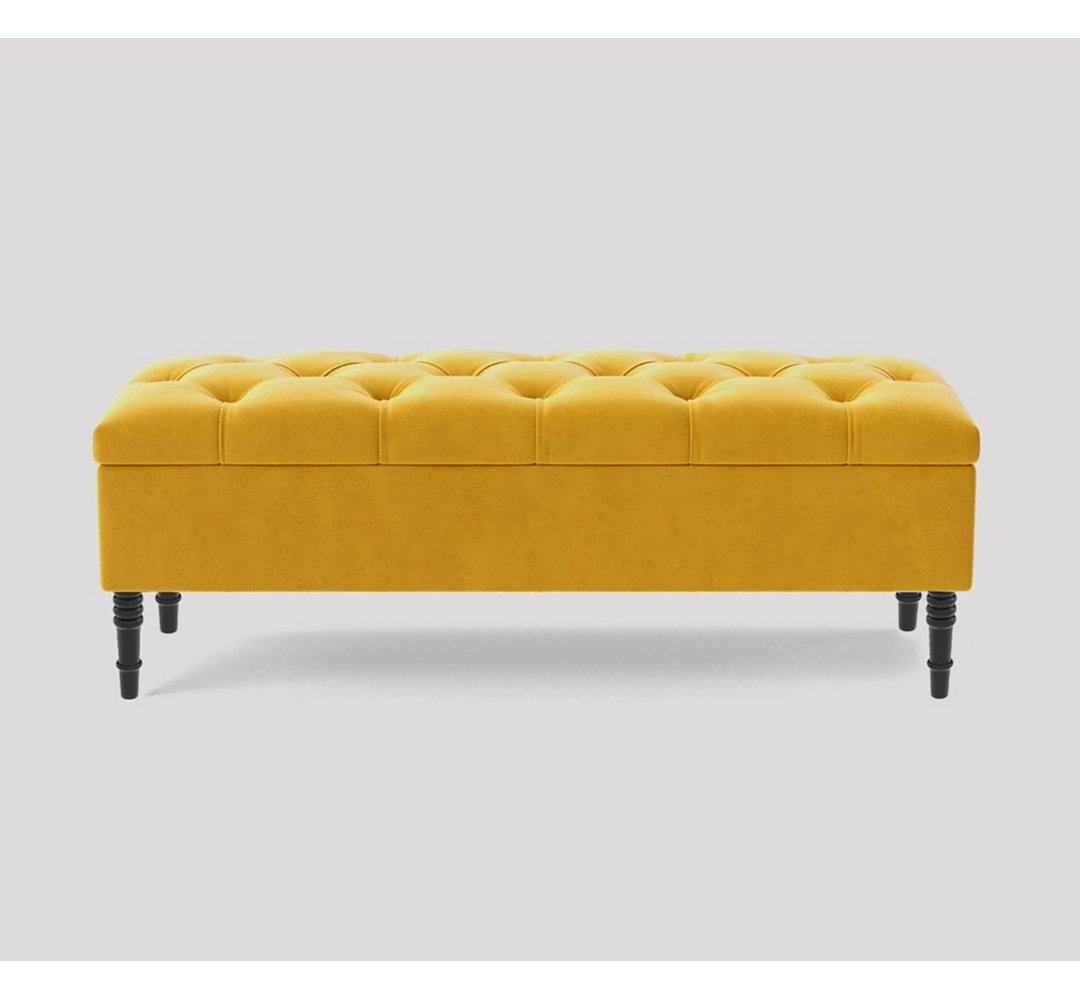 Alyana Wide Tufted Rectangle Ottoman Storage Bench - Upholstery Velvet Shoe Bench with Turned Wooden Legs