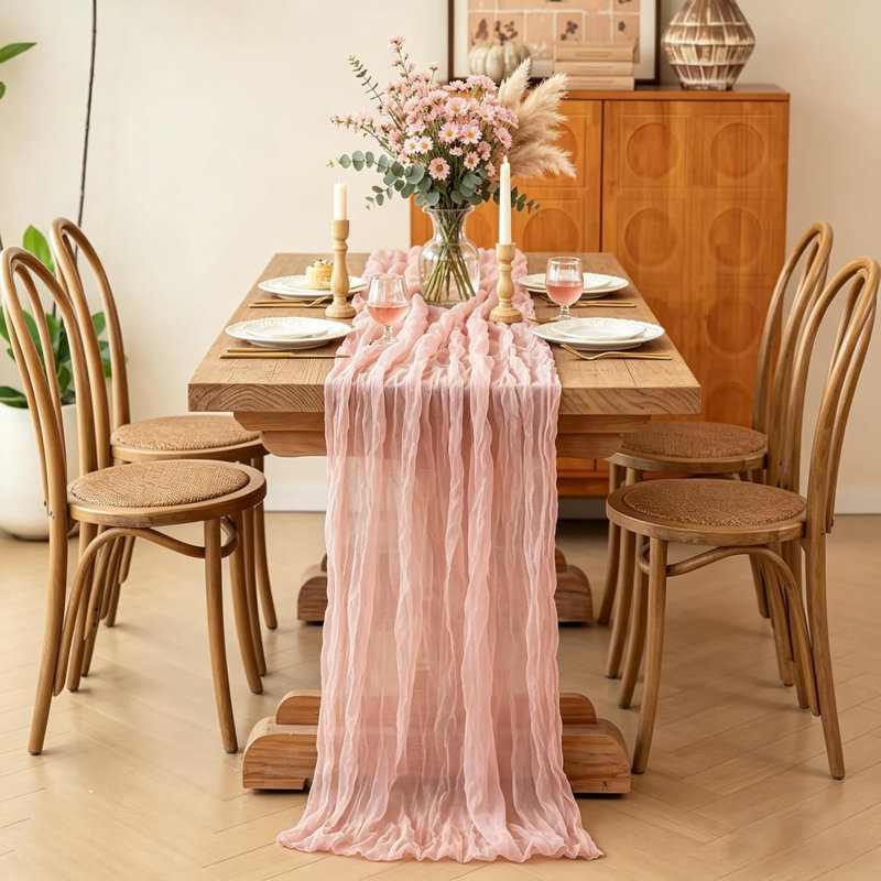 Chemin de table rose 3 pièces 3 pièces, chemin de table bohème rose poudré 10 pi pour printemps Pâques