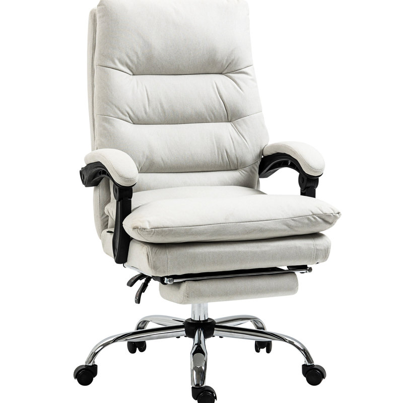 Chaise de bureau avec repose-pieds, double rembourrage, roues pivotantes, blanc crème, fauteuil chauffant et de massage lombaire inclus, fauteuil inclinable chauffant, blanc pour le soutien du cou