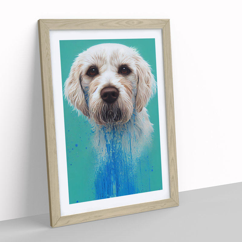 Dog In Paint - Single Picture Frame Print, 34cm H x 25cm W x 2cm D, Oak