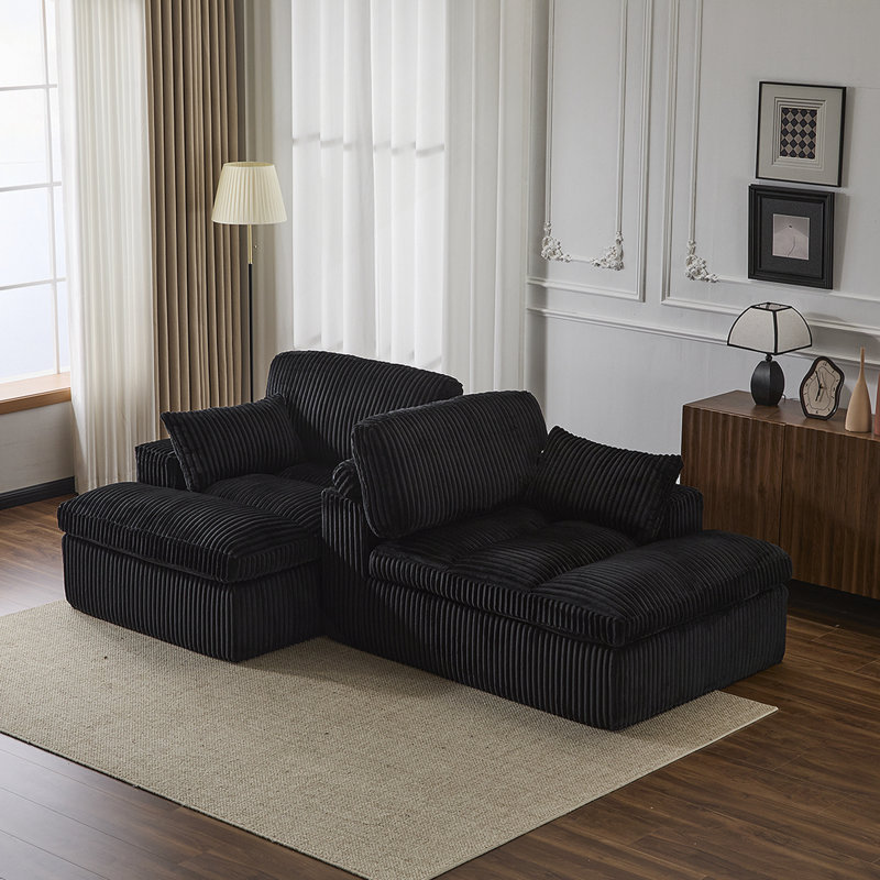 Double méridienne intérieure, canapé-lit rembourré surdimensionné pour l'intérieur, canapé-lit de luxe à assise profonde, causeuse modulaire, causeuse en velours côtelé pour le salon, aucun assemblage requis