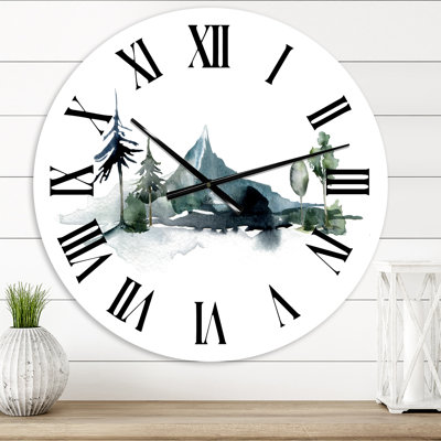 Minimalistic Winter Mountains and Fir Forest II - Modern wall clock