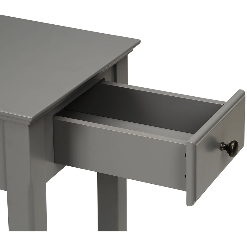 Grey Rectangular Table With Open Shelf Beneath Bottom For Storage Leg On Lower