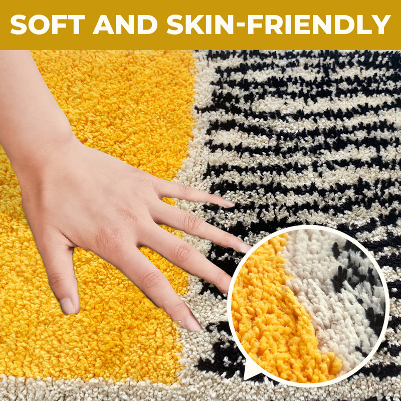 Soft and Microfiber Bathroom Rugs Mats, Non-Slip Absorbent Bath Rug Machine Washable, Yellow/Black/Beige