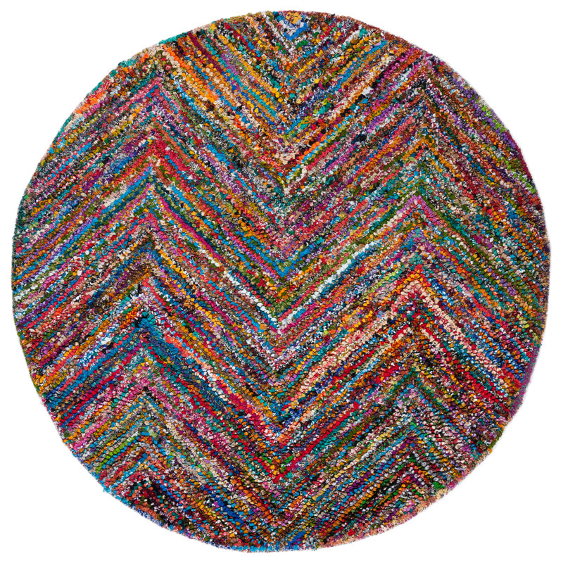 Nantucket Hand Tufted Cotton Pile Chevron Rug, Round 8'