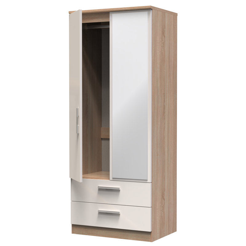 Borgeson 2 Door 2 Drawer Mirrored Robe, Kashmir Gloss/Bardolino Oak