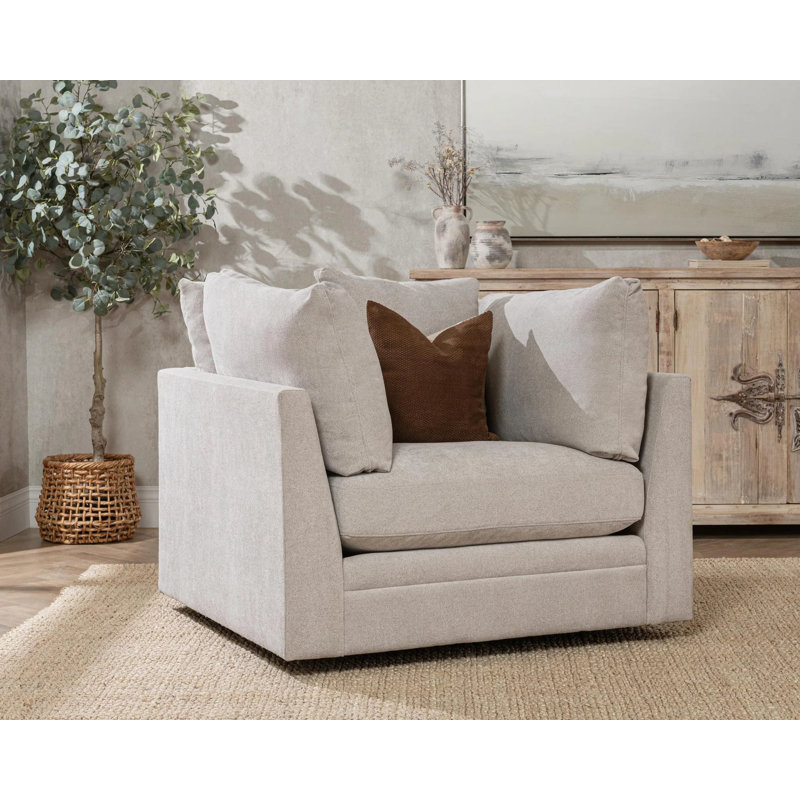 Audrey Swivel Armchair, Dawn Flax Performance Upholstery