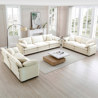 3-Piece Living Room Sofa Set, Two 2-Seaters and One 3-Seater with Cushions and Pillows - Beige Corduroy
