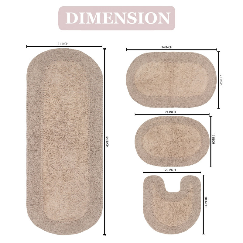 Traci 100% Cotton Bath Rugs (Set of 4), Linen