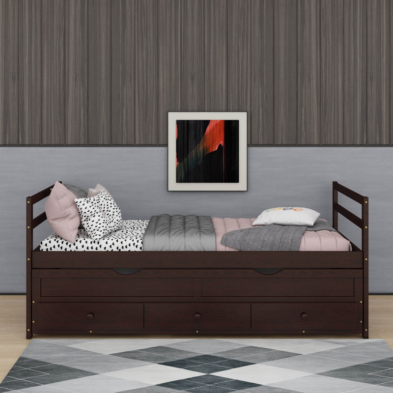 Twin Size Bed With Headboard, Footboard, Trundle And Three Storage Drawers, Espresso