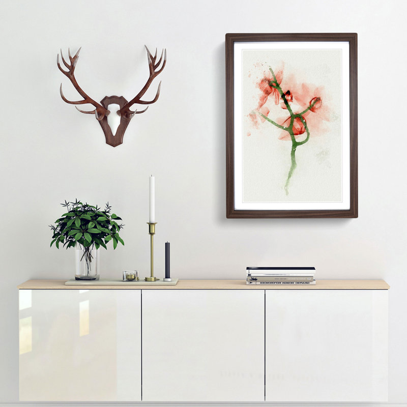 Pink Orchid Flower Abstract - Framed Print, 76cm H x 50cm W x 2cm D, Walnut