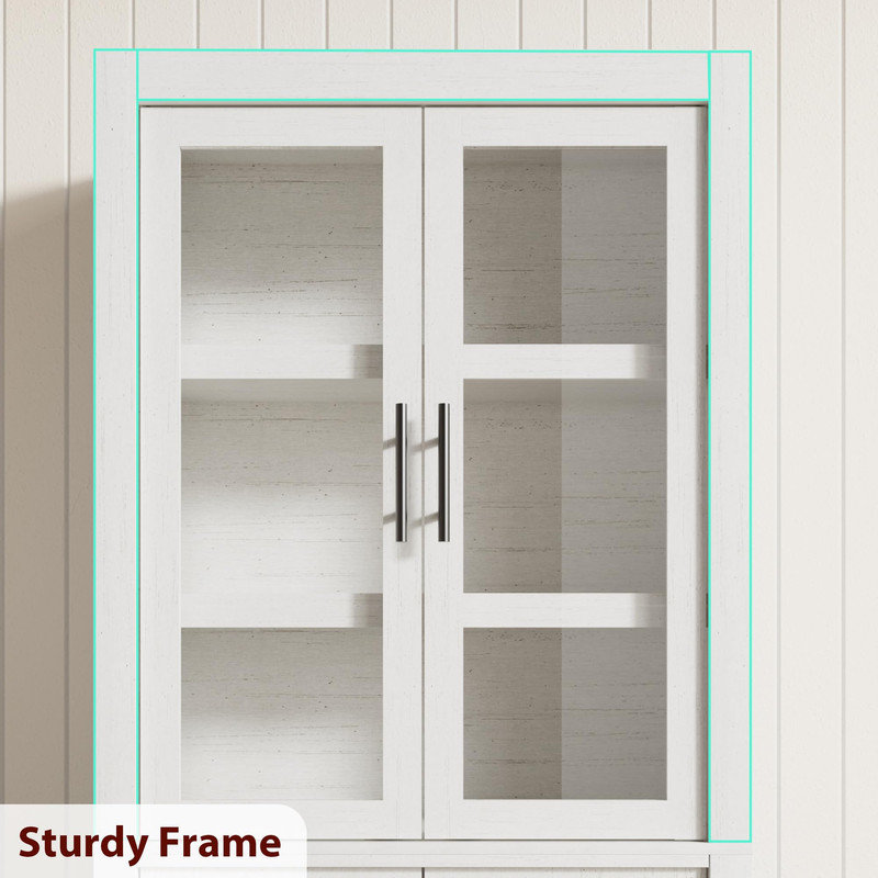 White & Glass Kitchen Pantry Cabinet, 70.45-Inch Tall with 4 Doors and Adjustable Shelves, Wood Storage Unit with Security Feature for Kitchen, Dining Area or Office