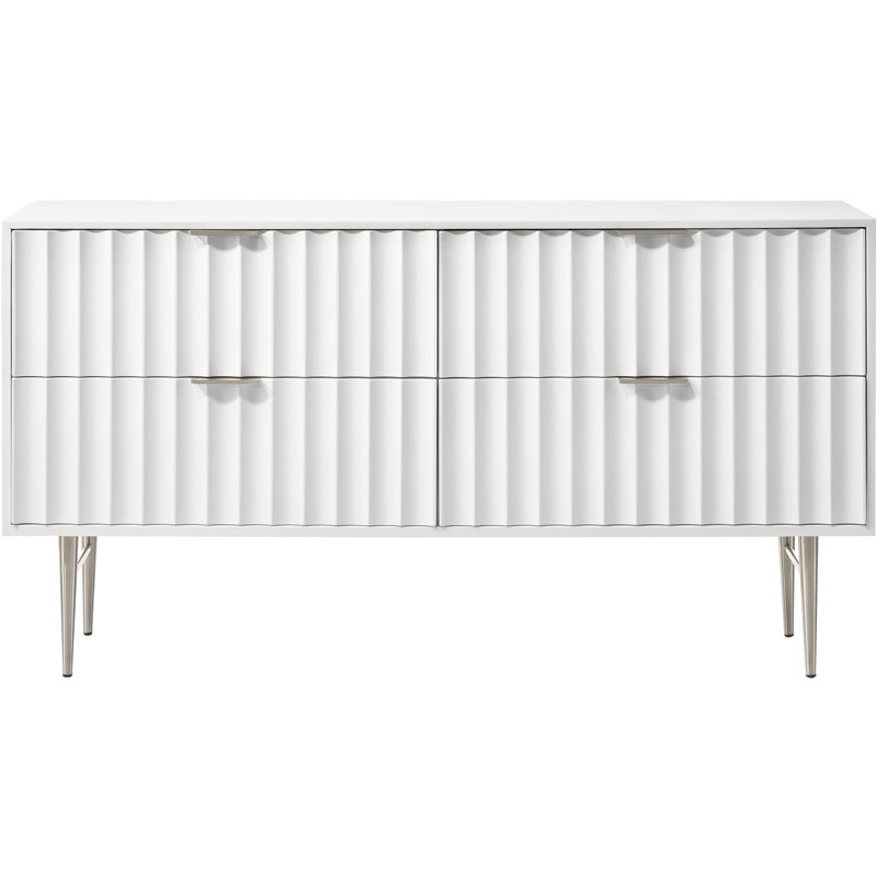 Commode double 4 tiroirs Jayvonni, Blanc / argenté