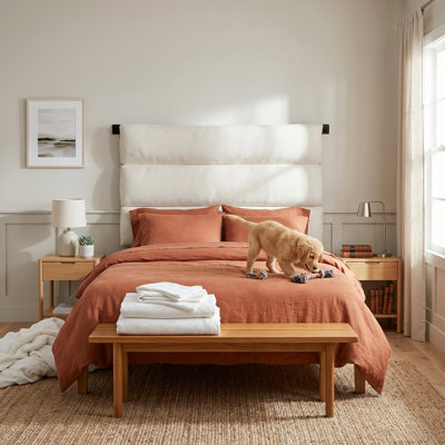 Linen Upholstered Wall-Mounted Headboard With Adjustable Height, Cream