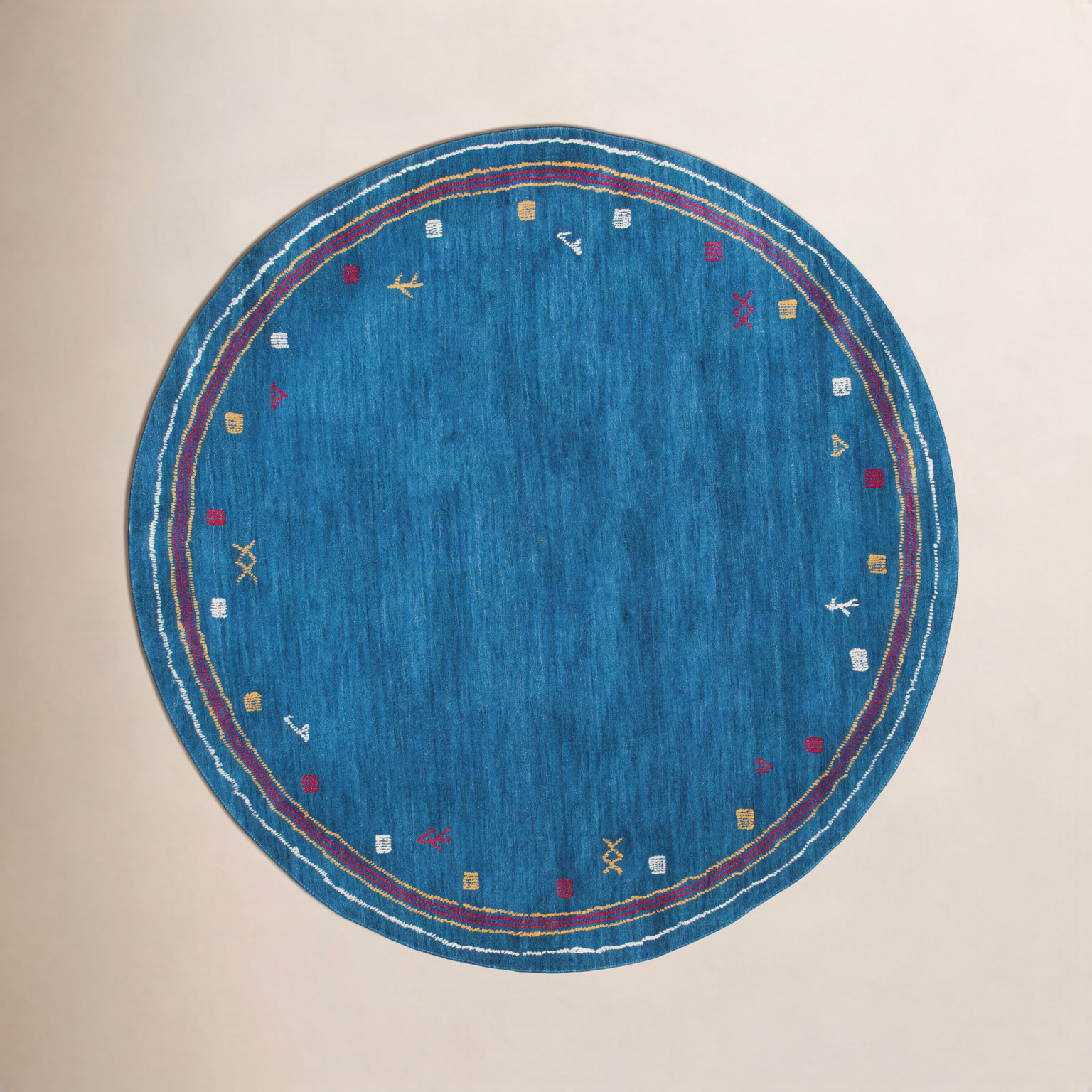Danette Blue Southwestern Hand-Loomed Wool Rug, Round 4'