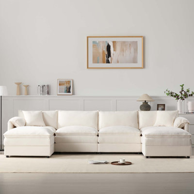 136" Chenille Modular Sectional Sofa with Deep and Wide Seat,U Shaped Cloud Couch Set with Double Cushions,6 Seat Sofa with Movable Ottomans,Oversized Indoor Furniture for Living Room