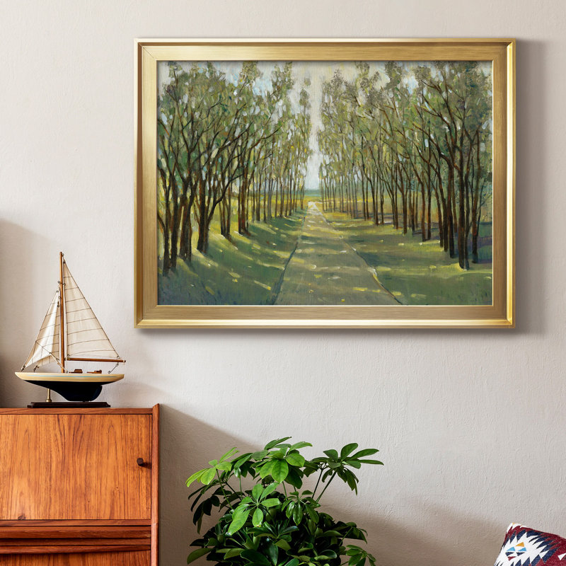 Chemin forestier - Peinture encadrée, Or, H 30,5 po x l 42,5 po x P 1 po, Pas de tapis