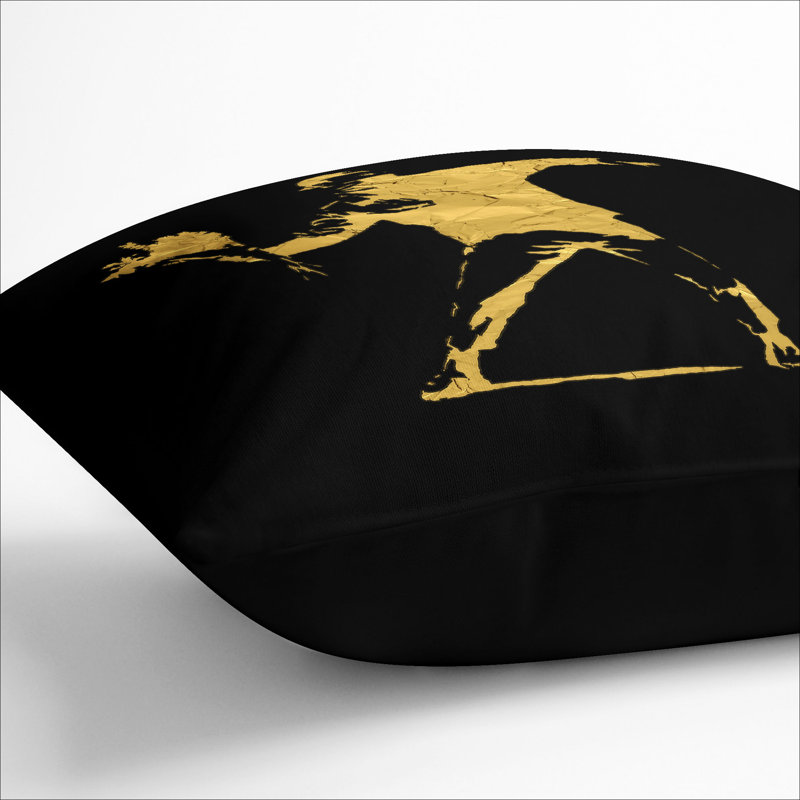 Banksy In Black Gold Flower Thrower Square Throw Cushion, 55cm H x 55cm W x 20cm D, Black
