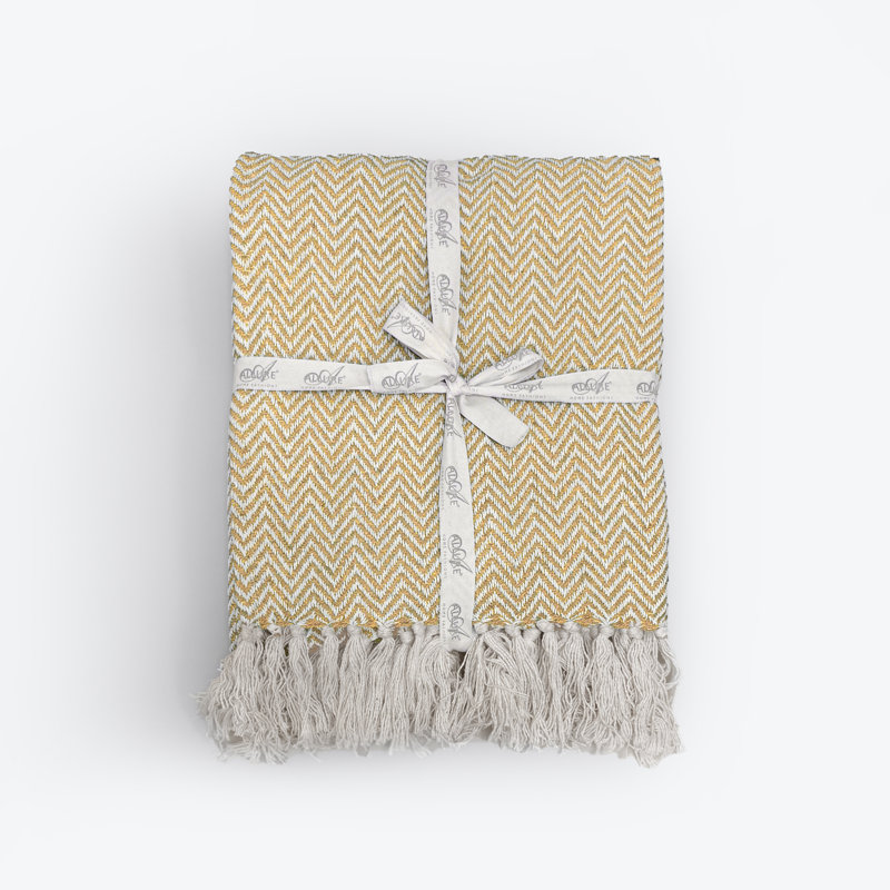Audley Chevron Herringbone Throw Blanket, 150 cm x 200 cm, Mustard