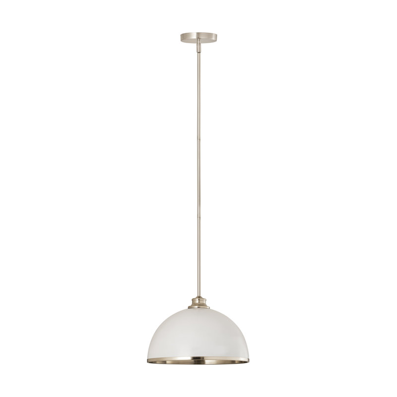 Luminaire suspendu 1 lumière Hagberg, Nickel brossé, H 12 po x l 14 po x P 14 po, Blanc mat