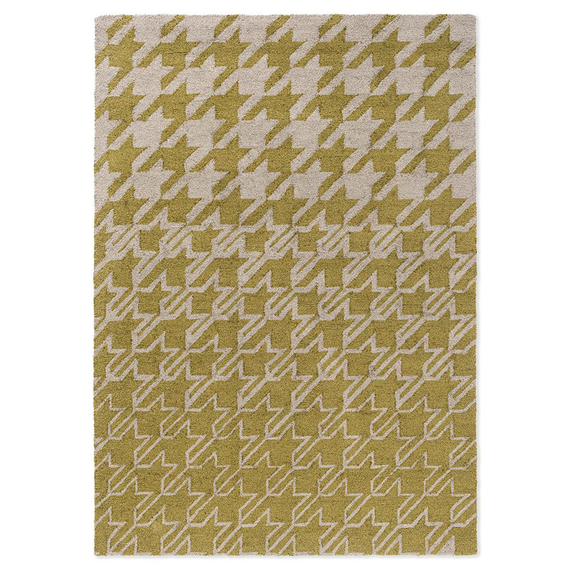 Houndstooth Area Rug in Mustard/Gray, Rectangle 6'7" x 9'2"