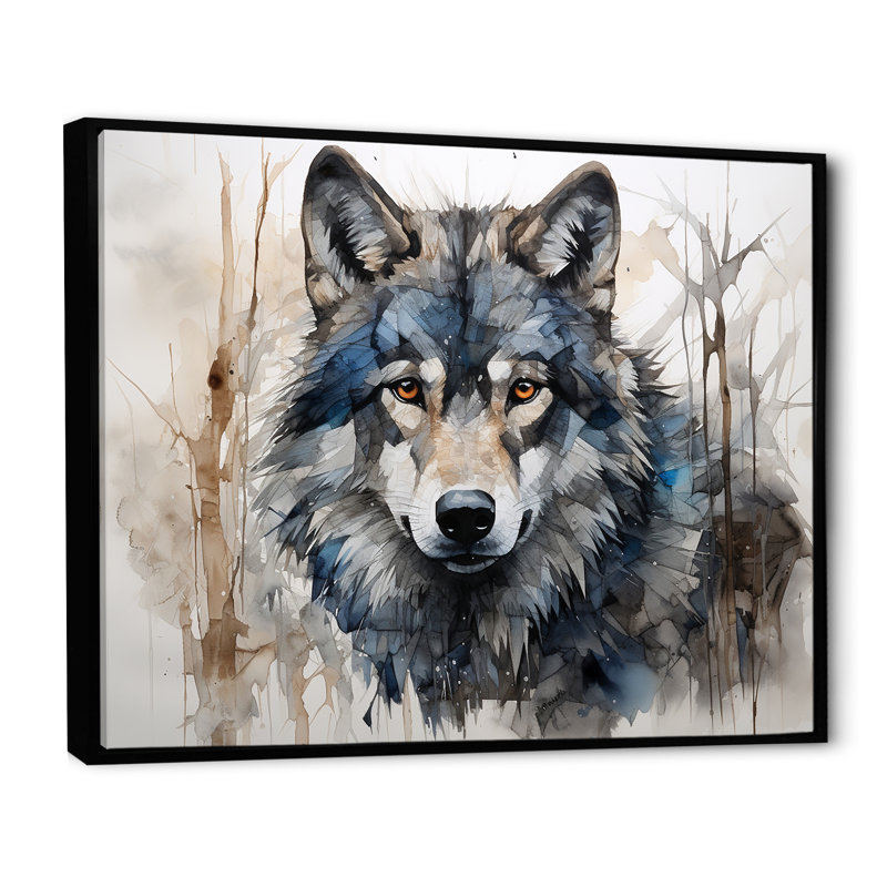 Minimalisme bleu et gris, expression du loup sur toile - loup, H 12 po x l 20 po x P 1 po, Cadre flottant noir